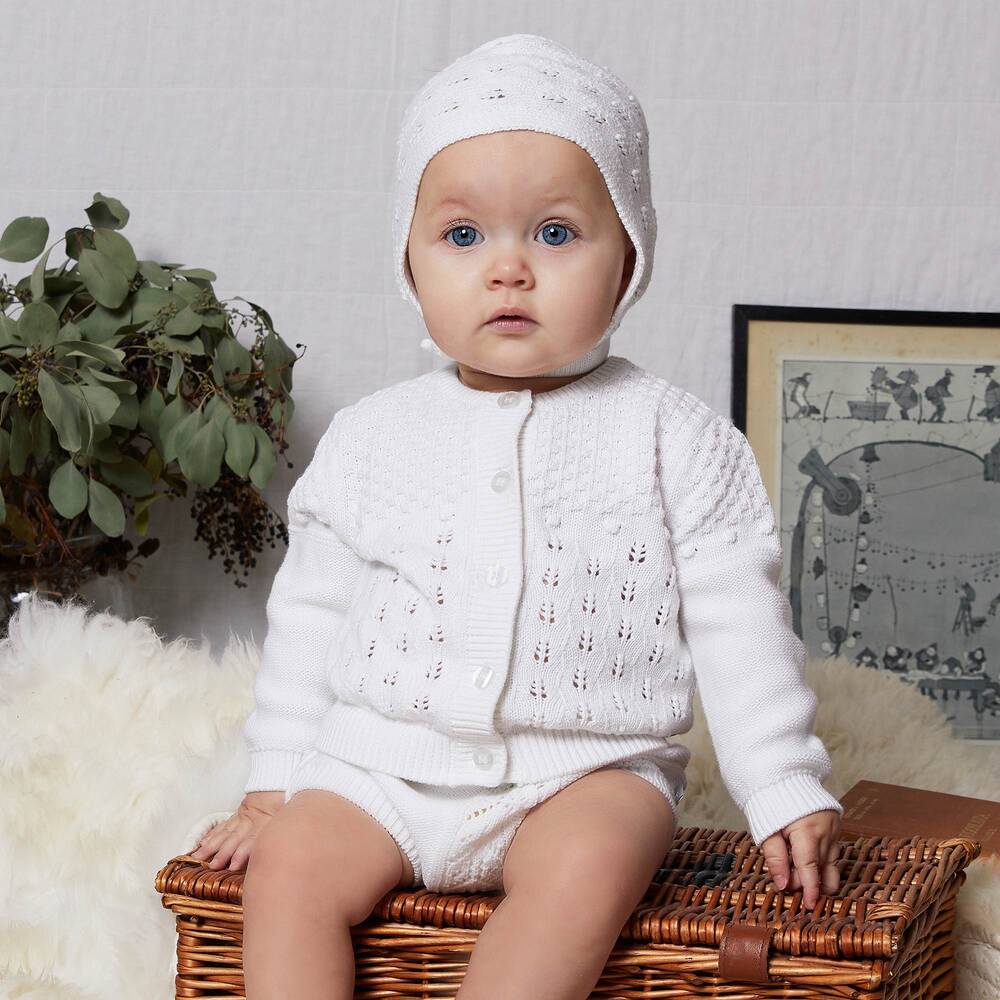 The Little Tailor White Knitted Baby Shorts Set Childrensalon