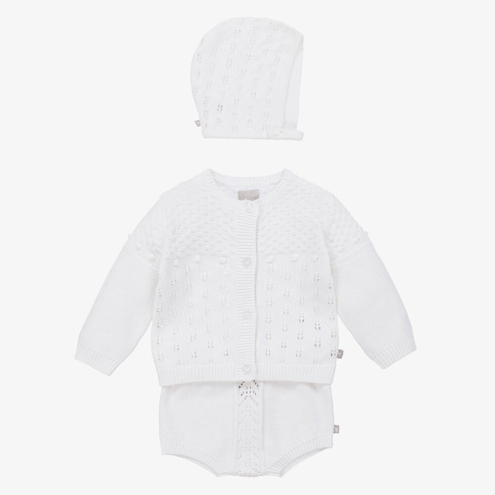 The Little Tailor-White Knitted Baby Shorts Set | Childrensalon Outlet
