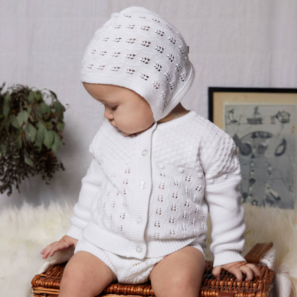 The Little Tailor-White Knitted Cotton Shorts Set | Childrensalon Outlet