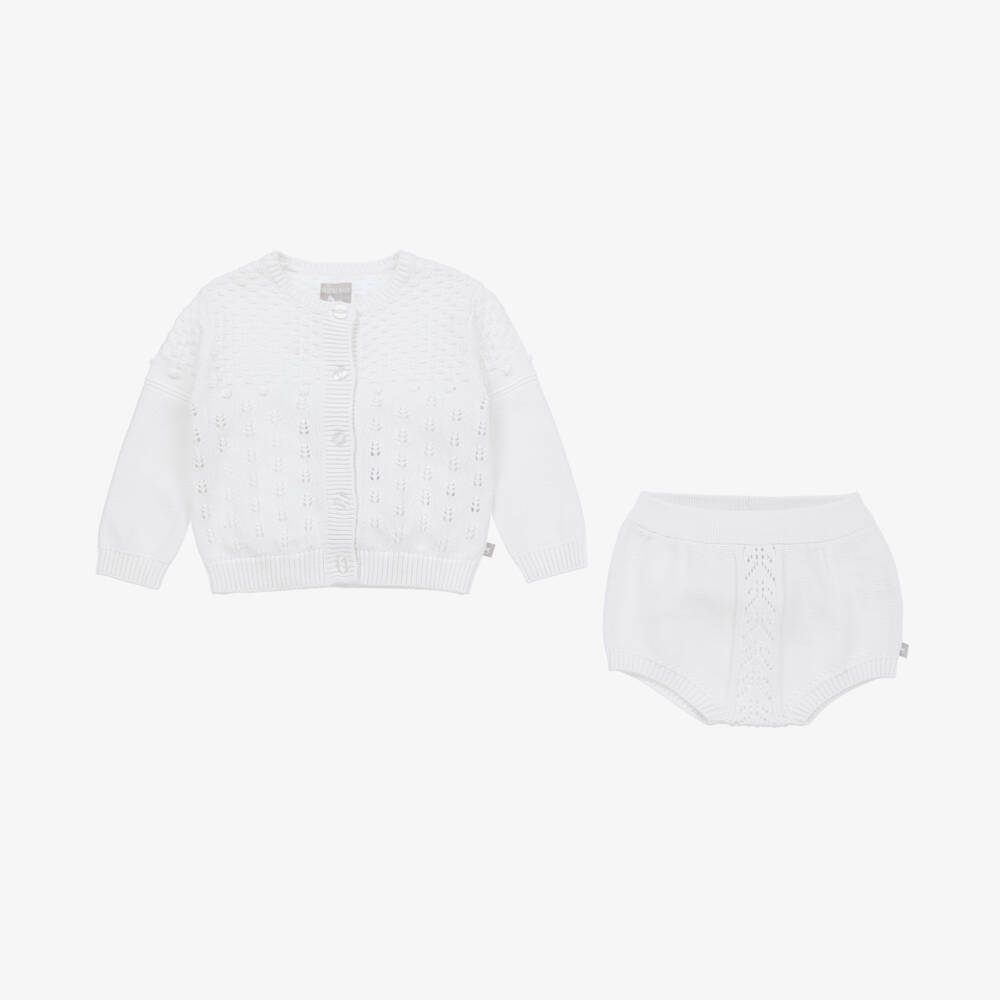 The Little Tailor-White Knitted Cotton Shorts Set | Childrensalon Outlet