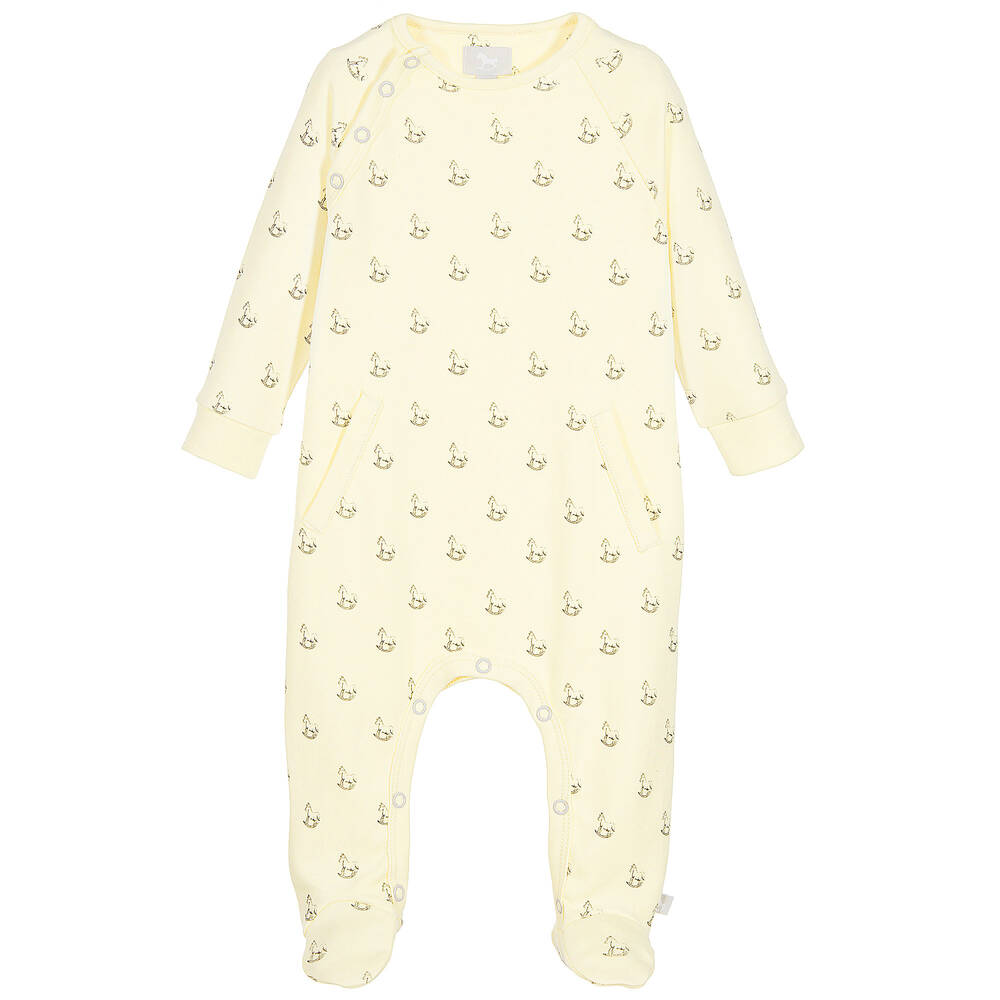 The Little Tailor - Yellow Rocking Horse Print Babysuit | Childrensalon