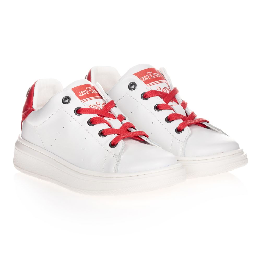 MARC JACOBS - White & Red Leather Trainers | Childrensalon