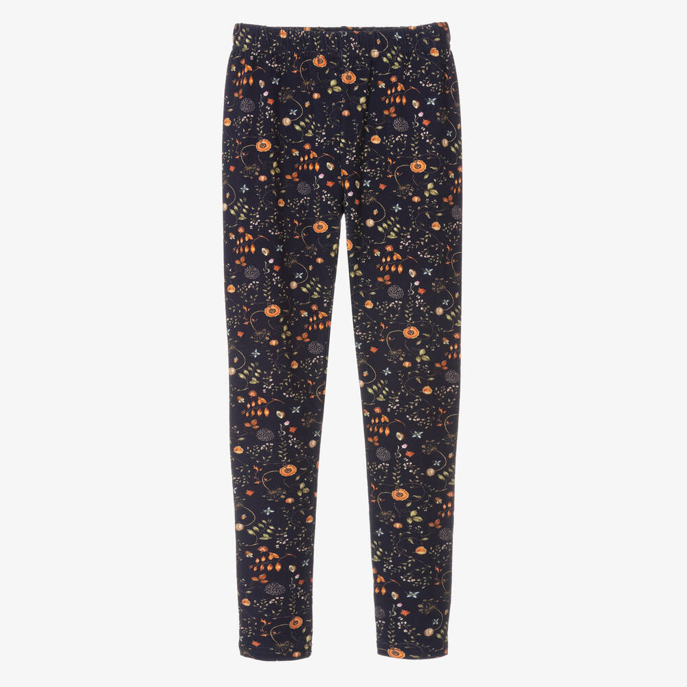 The Middle Daughter - Girls Blue Botanical Leggings | Childrensalon