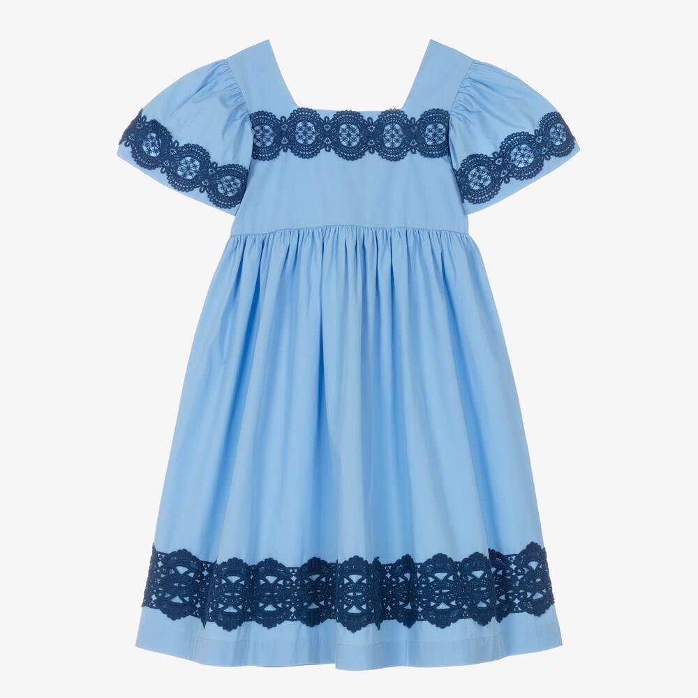 The Middle Daughter-Girls Blue Cotton & Lace Dress | Childrensalon Outlet