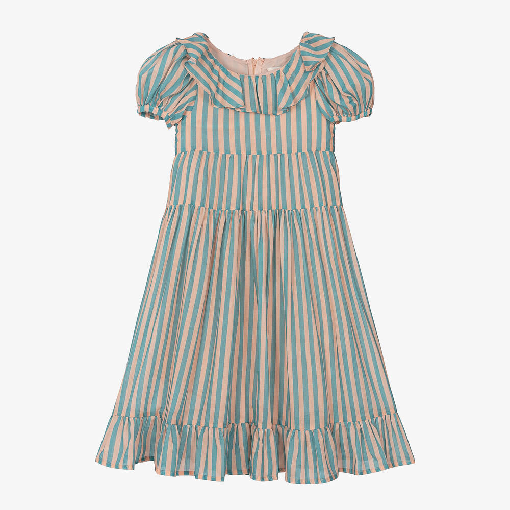 The Middle Daughter-Girls Blue & Pink Striped Cotton Dress | Childrensalon Outlet