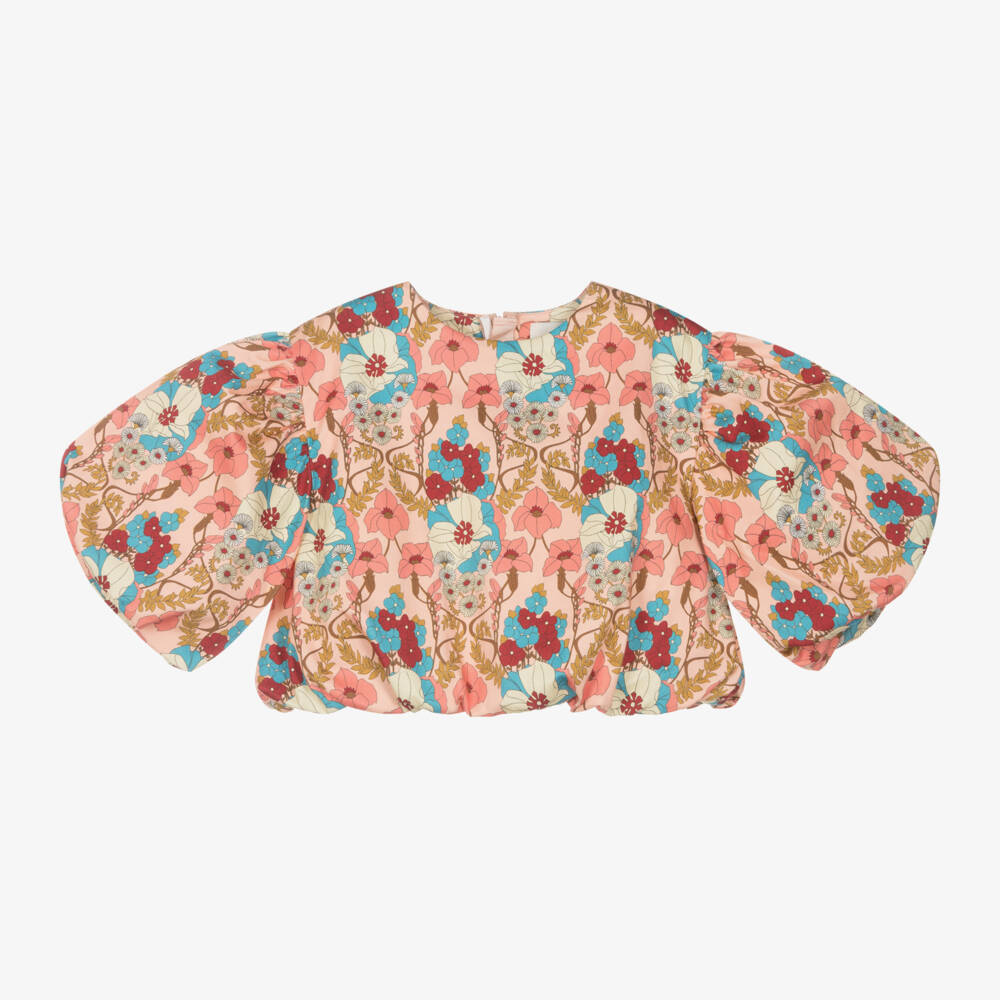 The Middle Daughter-Girls Coral Floral Cotton Top | Childrensalon Outlet