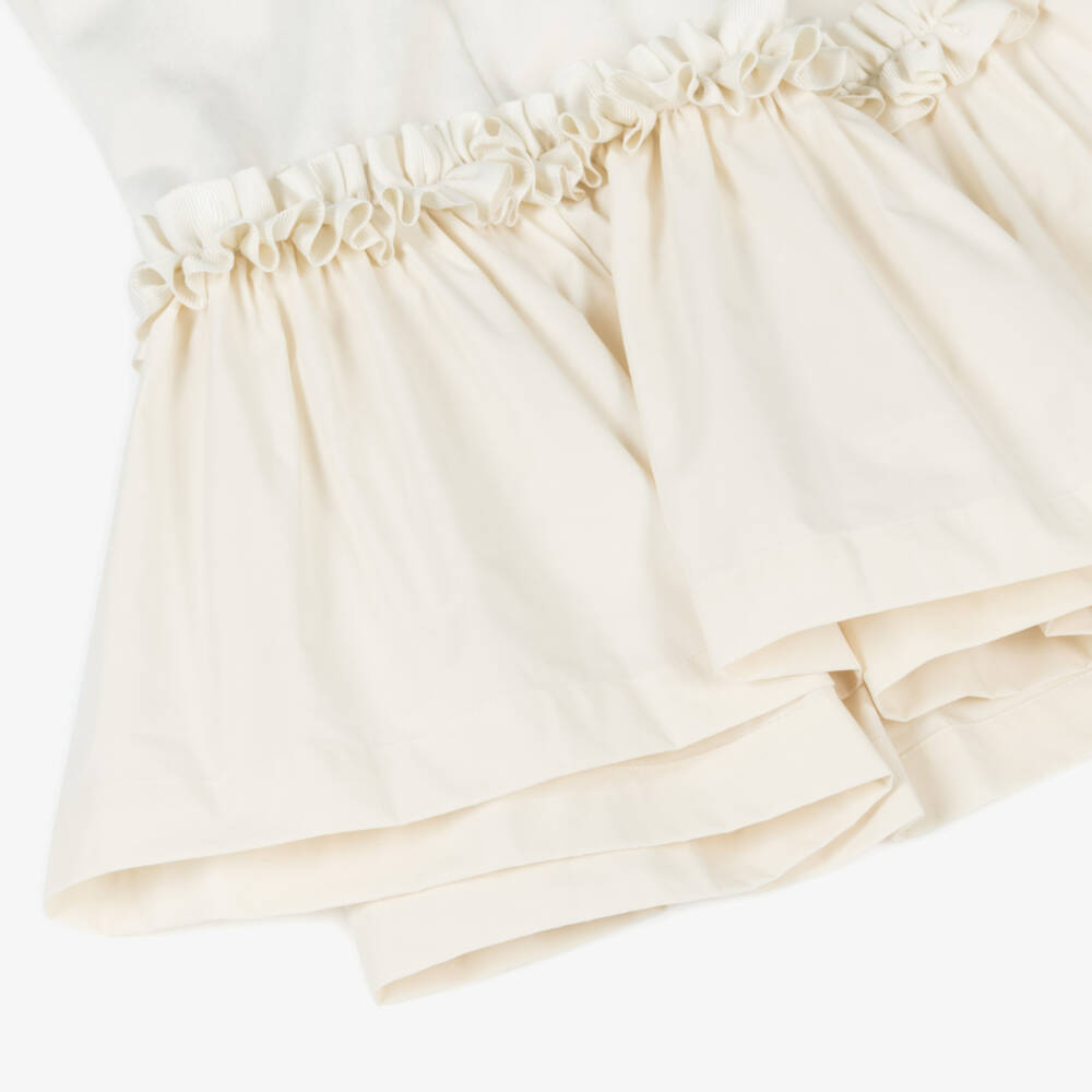 The Middle Daughter-Girls Cream Velour and Cotton Dress | Childrensalon Outlet