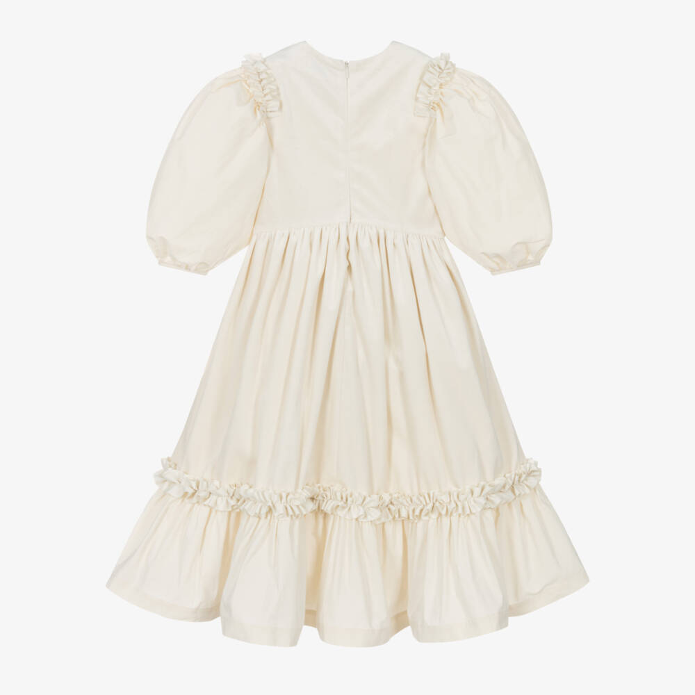 The Middle Daughter-Girls Cream Velour and Cotton Dress | Childrensalon Outlet