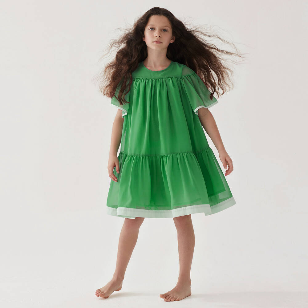 The Middle Daughter-Girls Green Chiffon Dress | Childrensalon Outlet
