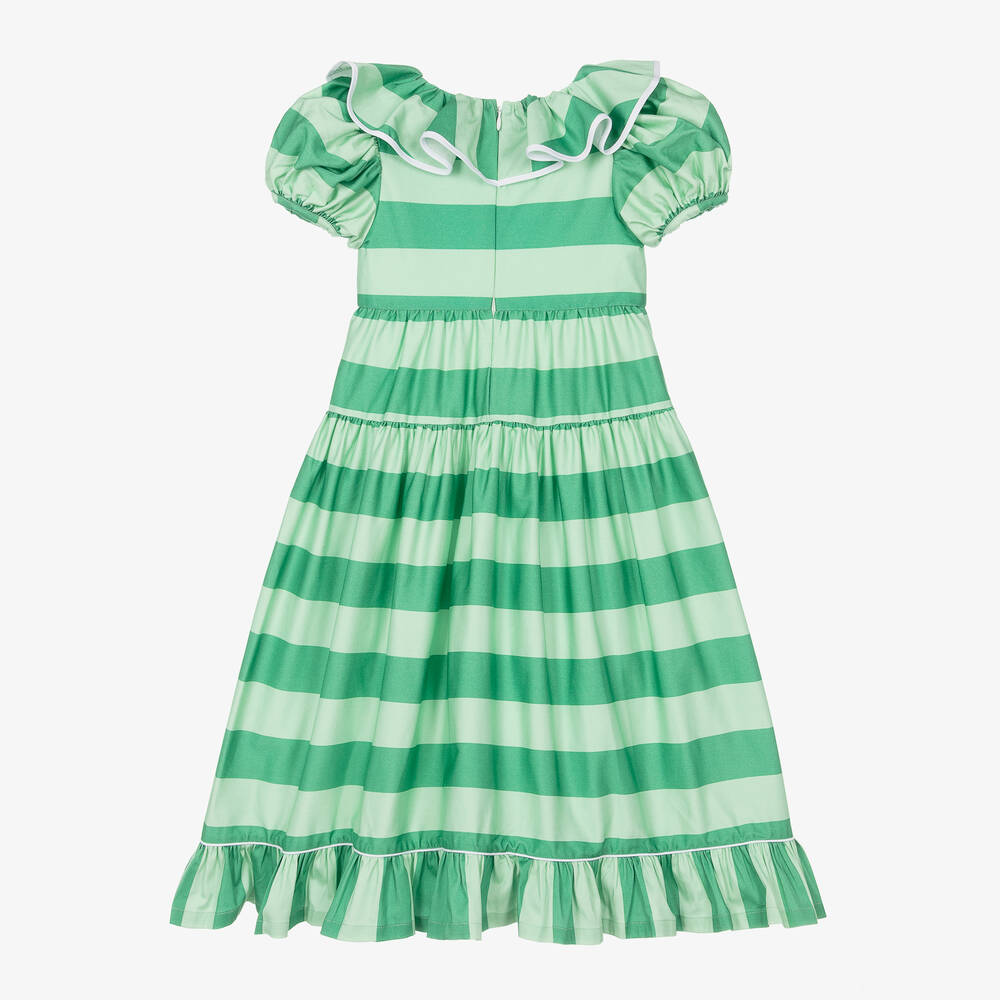 The Middle Daughter-Girls Green Striped Cotton Dress | Childrensalon Outlet
