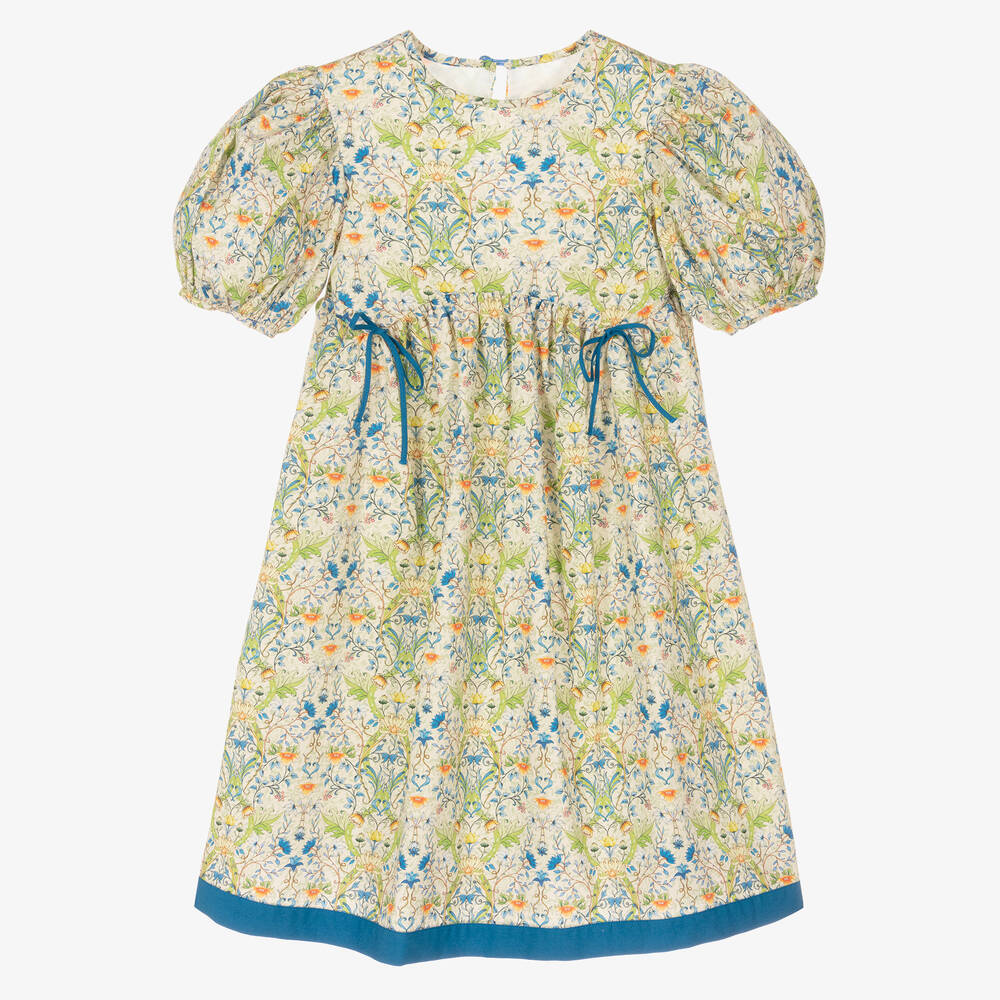 The Middle Daughter - Girls Ivory & Blue Floral Cotton Dress | Childrensalon