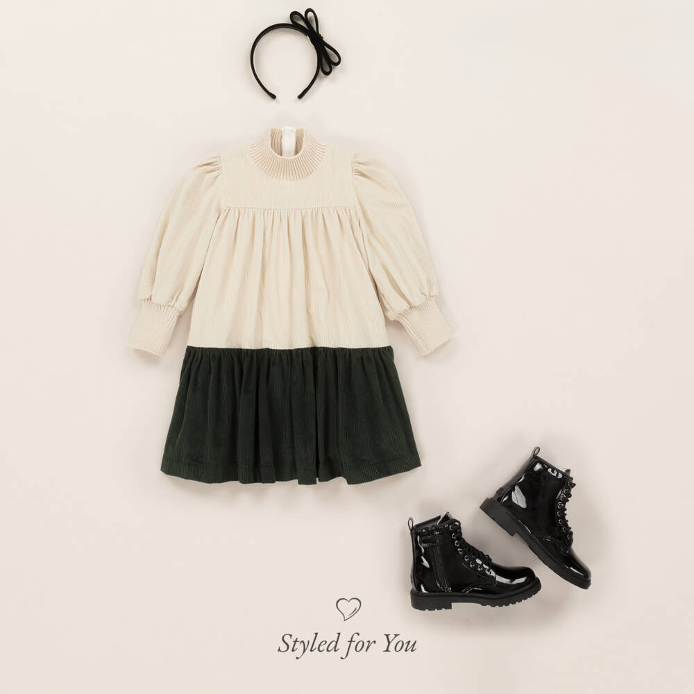 The Middle Daughter-Girls Ivory & Green Corduroy Dress | Childrensalon Outlet