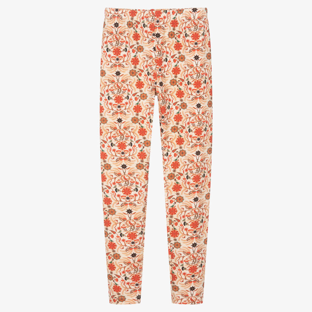 The Middle Daughter - Girls Ivory & Orange Floral Cotton Leggings | Childrensalon