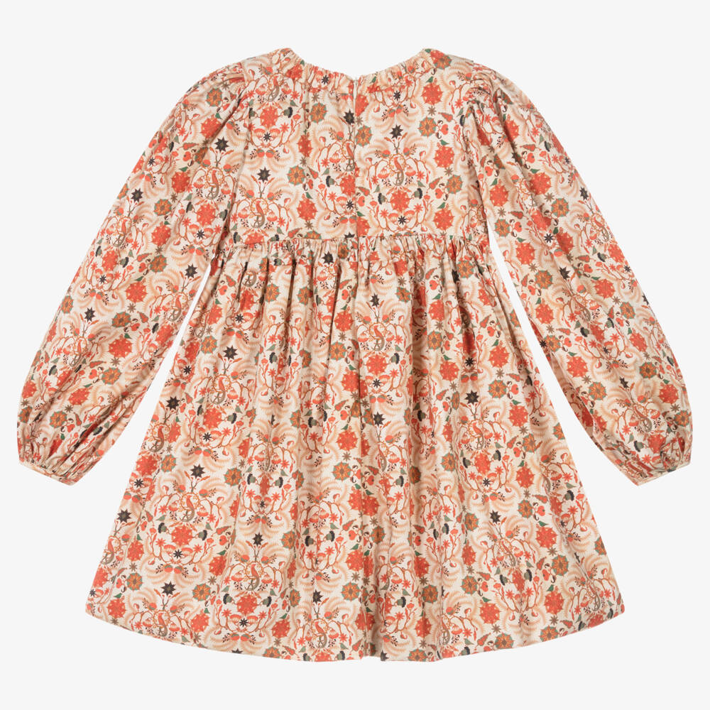 Terry Stuff Mid Season Dress For Girl IN Cute Print Orange Color