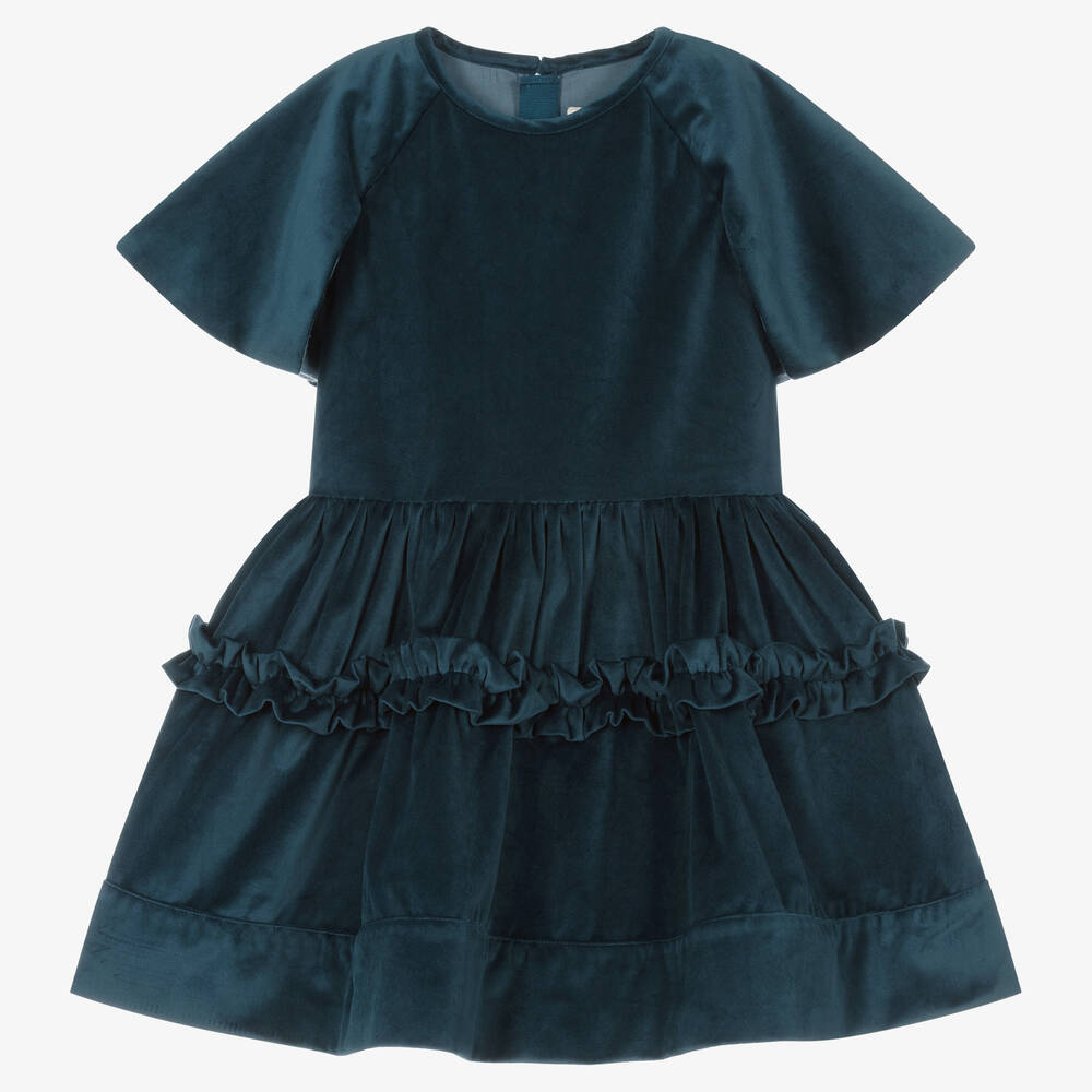 The Middle Daughter - Girls Navy Blue Velvet Dress | Childrensalon