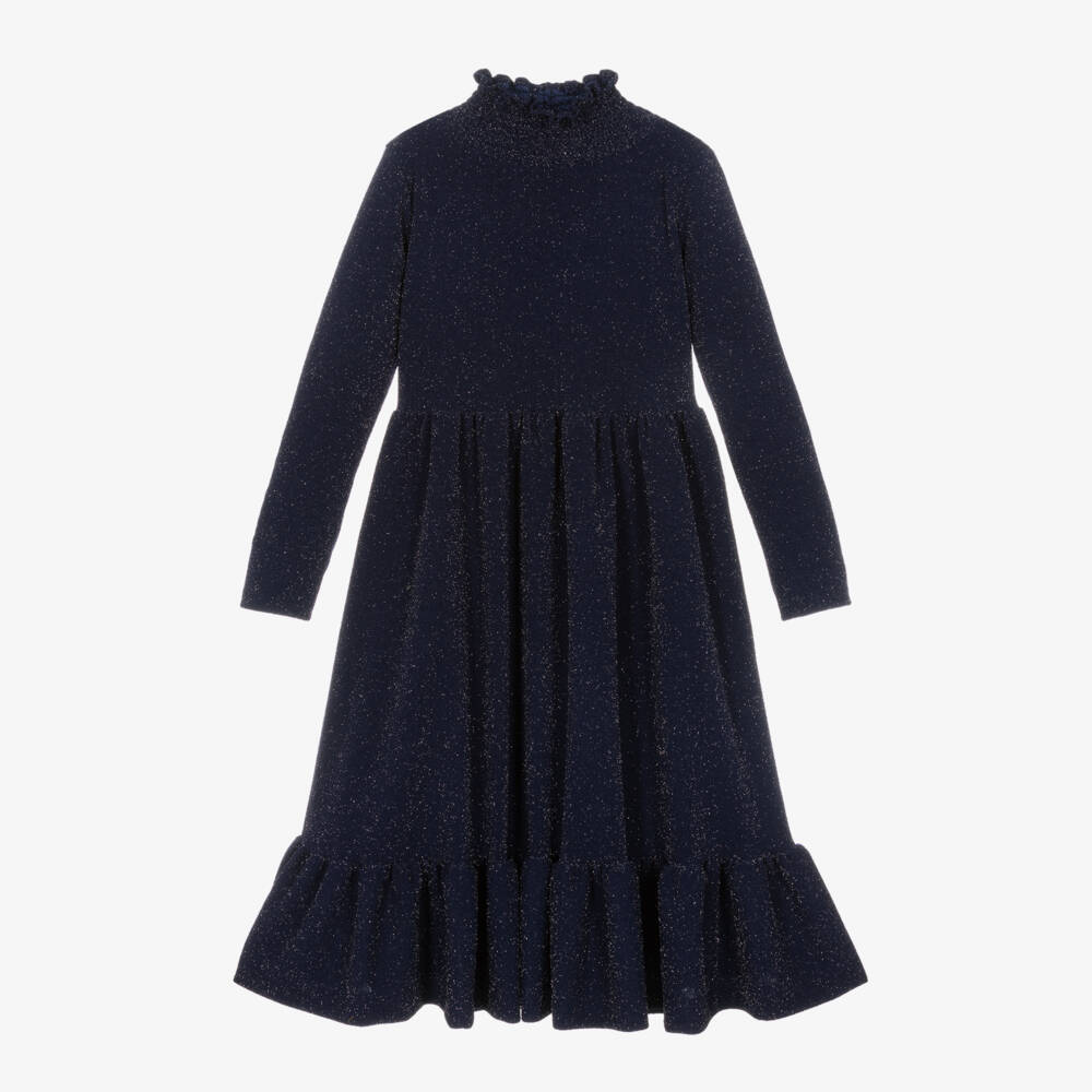 The Middle Daughter-Girls Navy Glitter Tiered Dress | Childrensalon Outlet