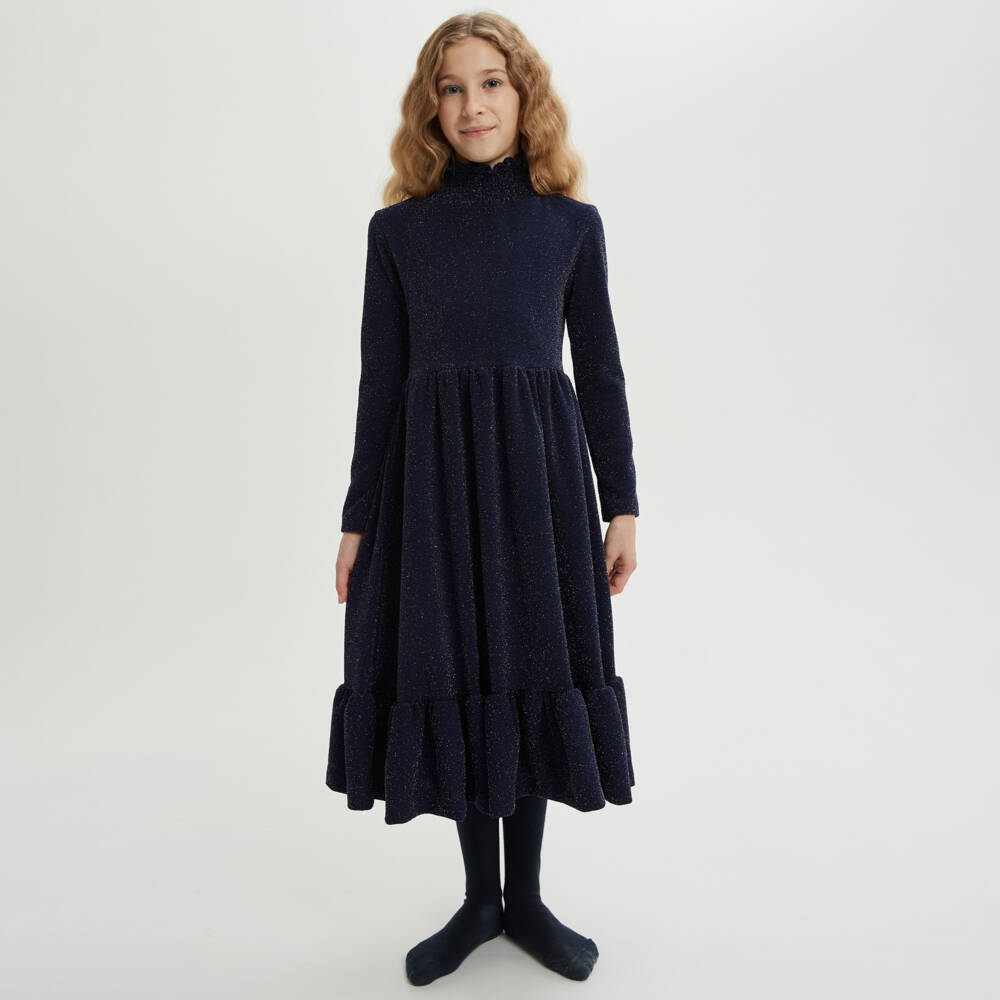 The Middle Daughter-Girls Navy Glitter Tiered Dress | Childrensalon Outlet