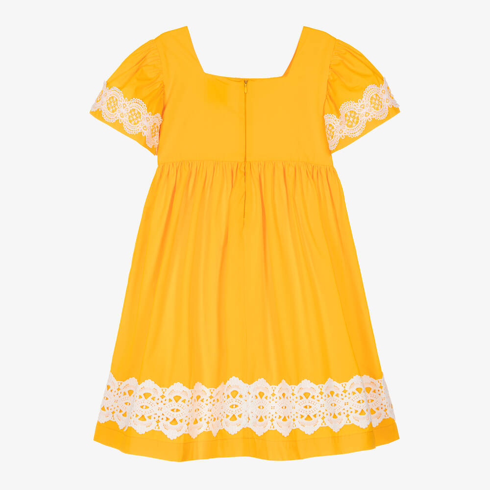 The Middle Daughter-Girls Orange Cotton & White Lace Dress | Childrensalon Outlet