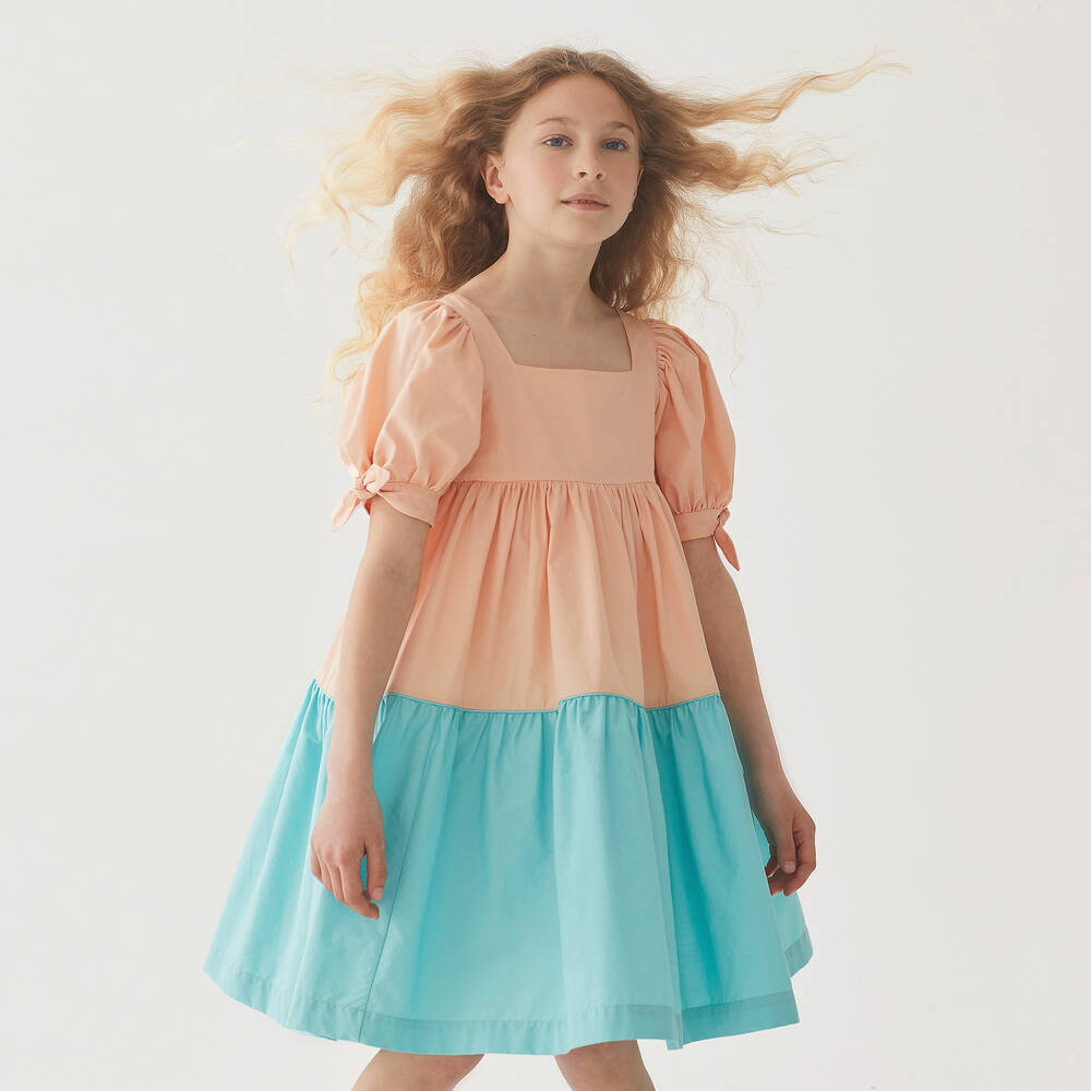 The Middle Daughter-Girls Pink & Aqua Blue Cotton Dress | Childrensalon Outlet