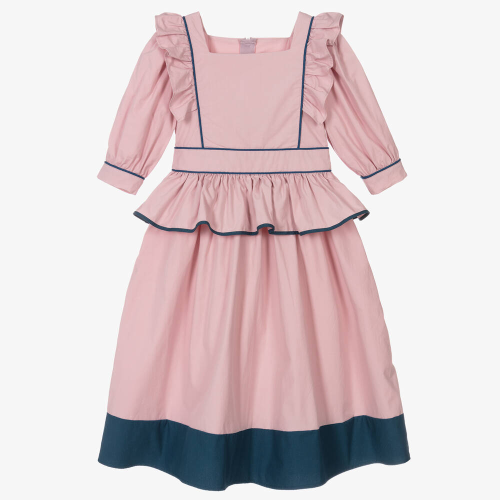 The Middle Daughter - Girls Pink & Blue Cotton Dress | Childrensalon