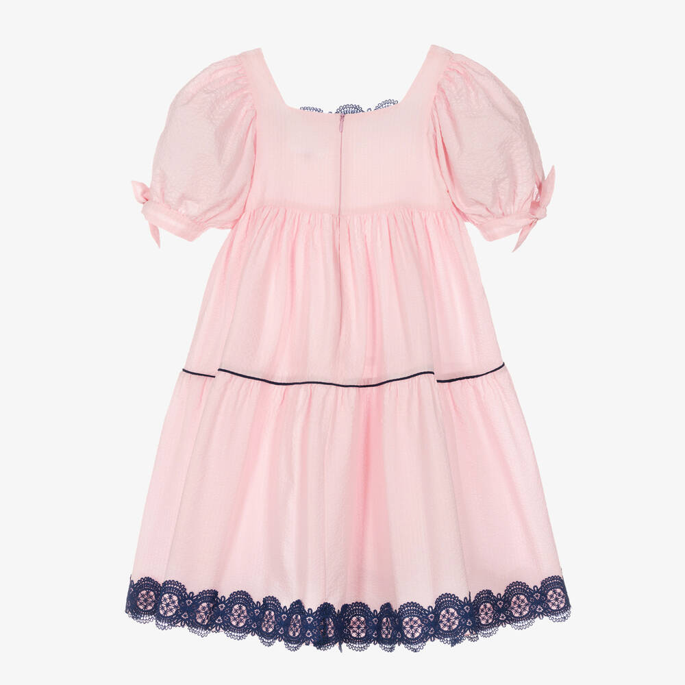 The Middle Daughter-Girls Pink & Blue Cotton Tiered Dress | Childrensalon Outlet