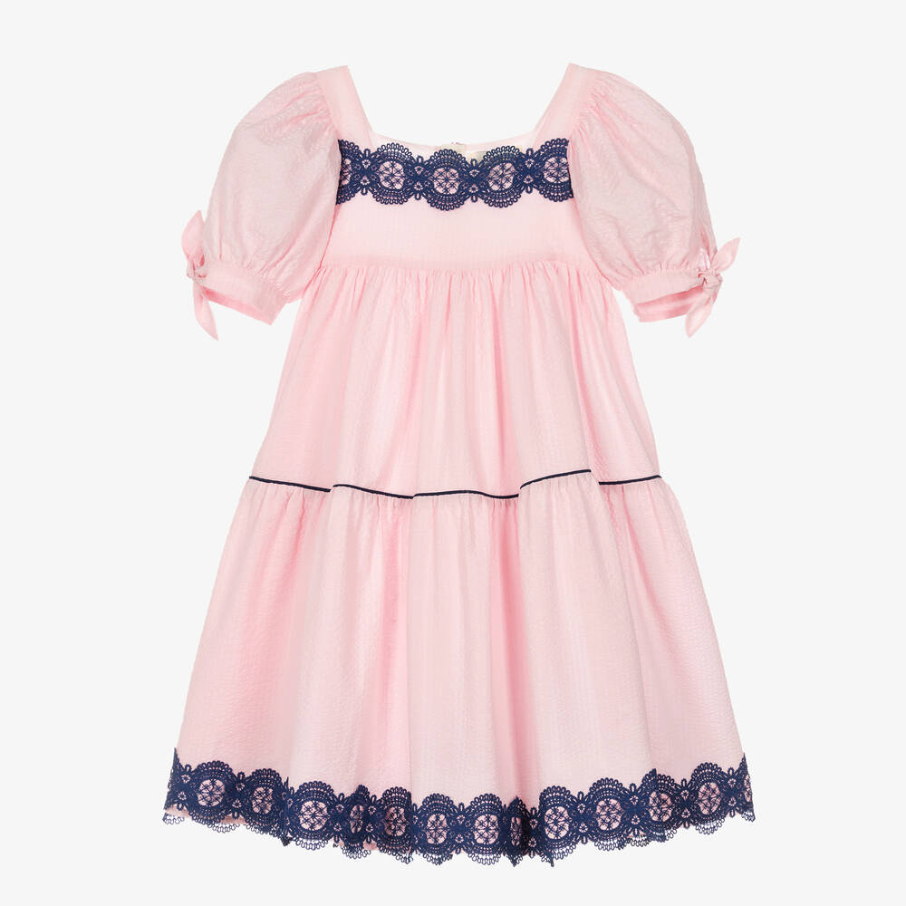 The Middle Daughter-Girls Pink & Blue Cotton Tiered Dress | Childrensalon Outlet