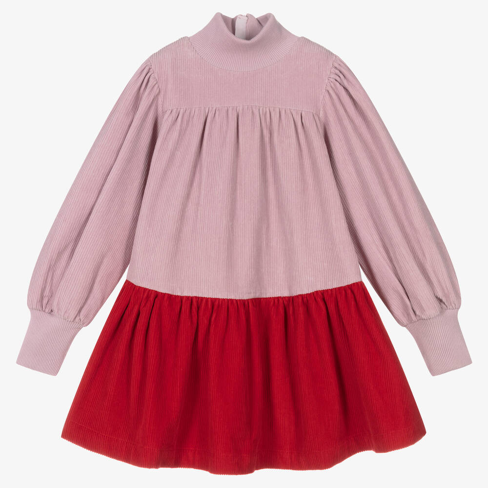 The Middle Daughter - Robe velours côtelé rose et rouge | Childrensalon