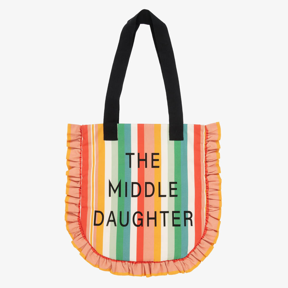 The Middle Daughter-Girls Pink Stripe Tote Bag (39cm) | Childrensalon Outlet