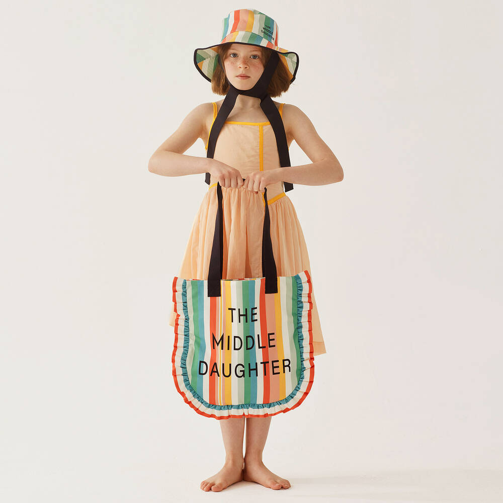 The Middle Daughter-Girls Pink Stripe Tote Bag (39cm) | Childrensalon Outlet