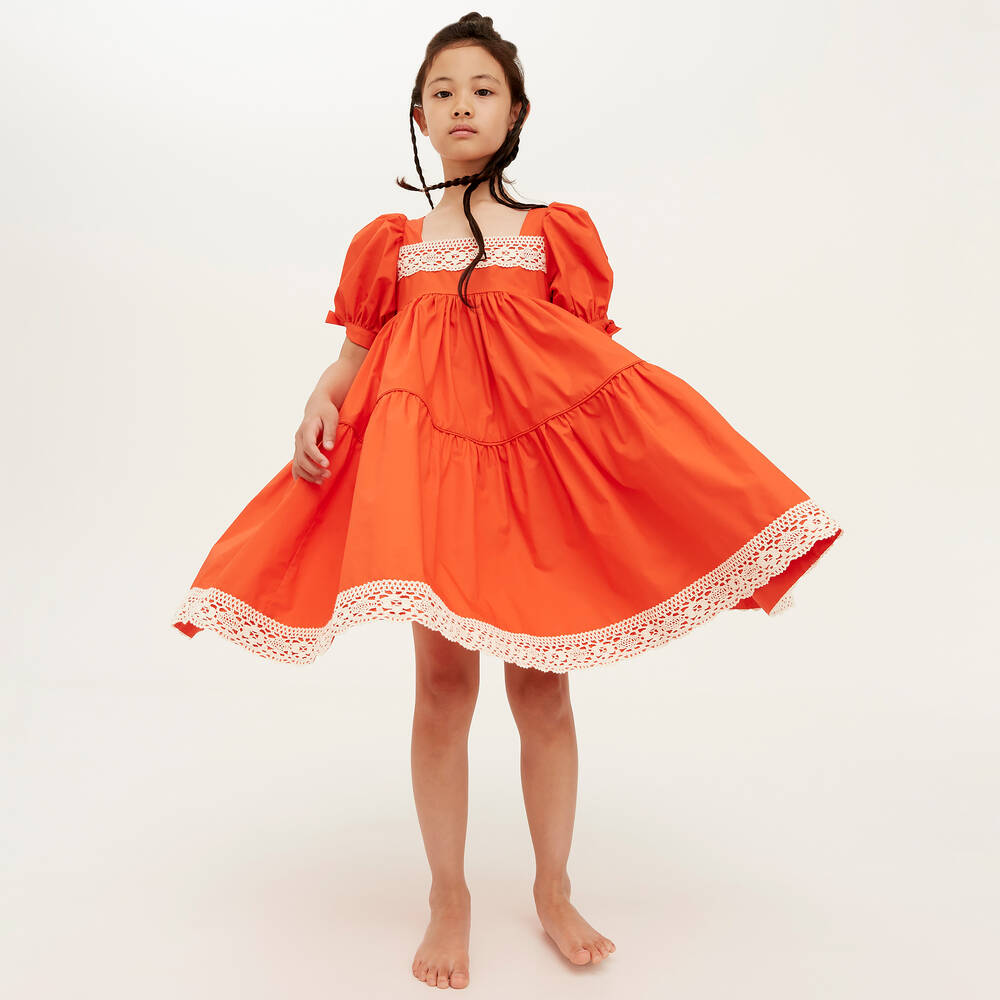 The Middle Daughter-Красное многоярусное платье из хлопка | Childrensalon Outlet