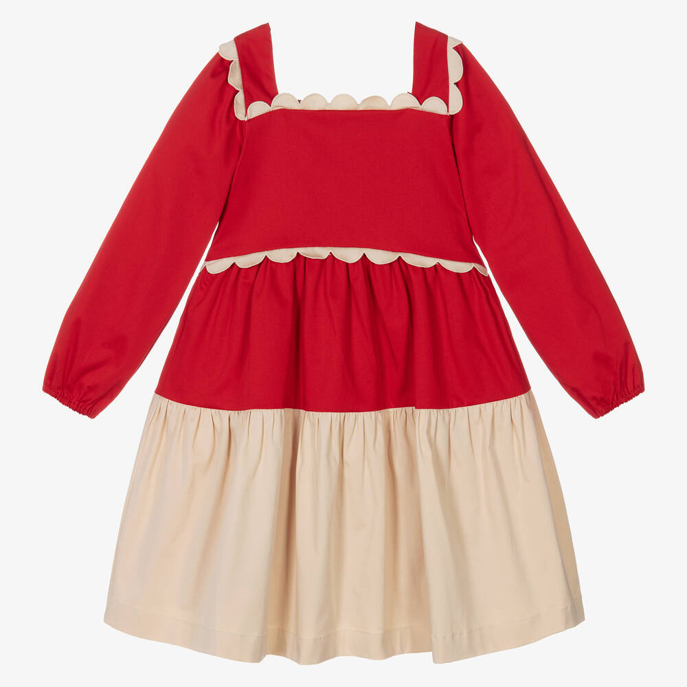 The Middle Daughter - Robe rouge et ivoire festonnée fille | Childrensalon