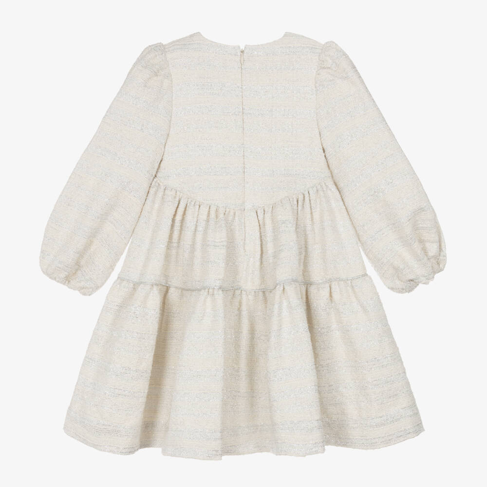 The Middle Daughter-Girls Silver Lurex Tiered Dress | Childrensalon Outlet