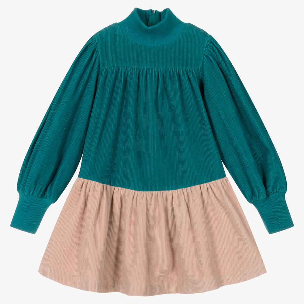 The Middle Daughter - Robe bleu canard et rose en velours | Childrensalon