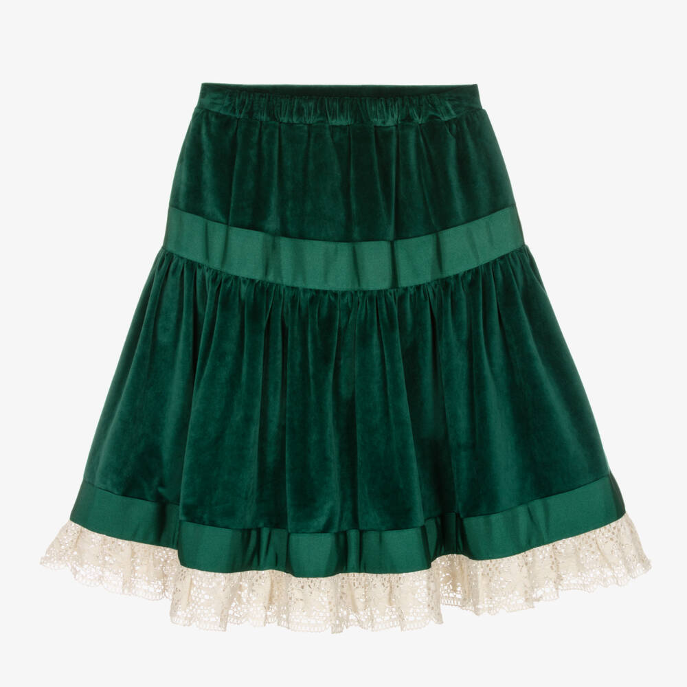 The Middle Daughter-Girls Velvet Skirt with Lace Hem | Childrensalon Outlet