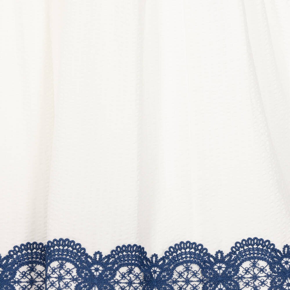 The Middle Daughter-Girls White & Blue Cotton Tiered Dress | Childrensalon Outlet