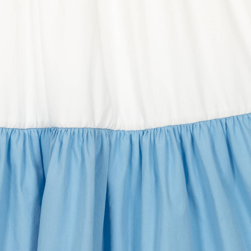 The Middle Daughter-Girls White & Blue Tiered Dress | Childrensalon Outlet