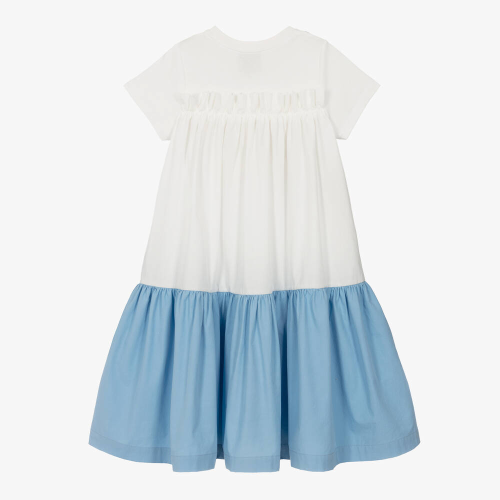 The Middle Daughter-Girls White & Blue Tiered Dress | Childrensalon Outlet