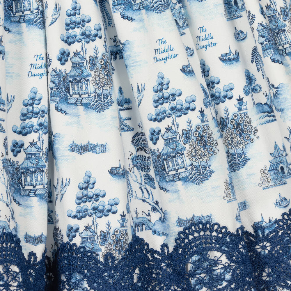 The Middle Daughter-Girls White & Blue Willow Pattern Dress | Childrensalon Outlet