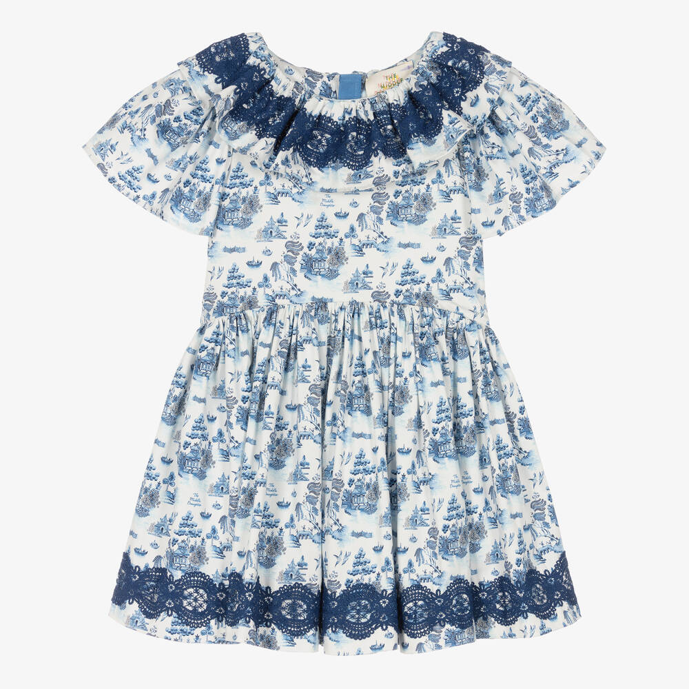 The Middle Daughter-Girls White & Blue Willow Pattern Dress | Childrensalon Outlet