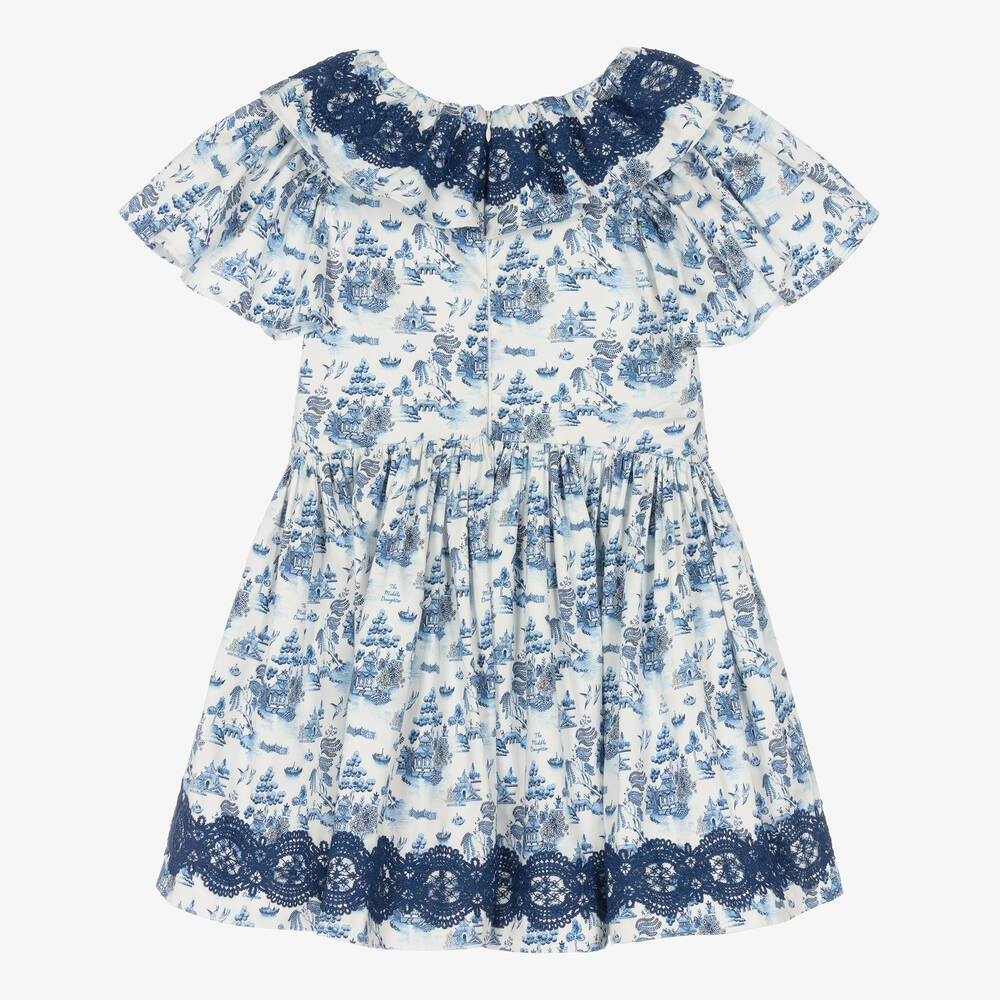 The Middle Daughter-Girls White & Blue Willow Pattern Dress | Childrensalon Outlet