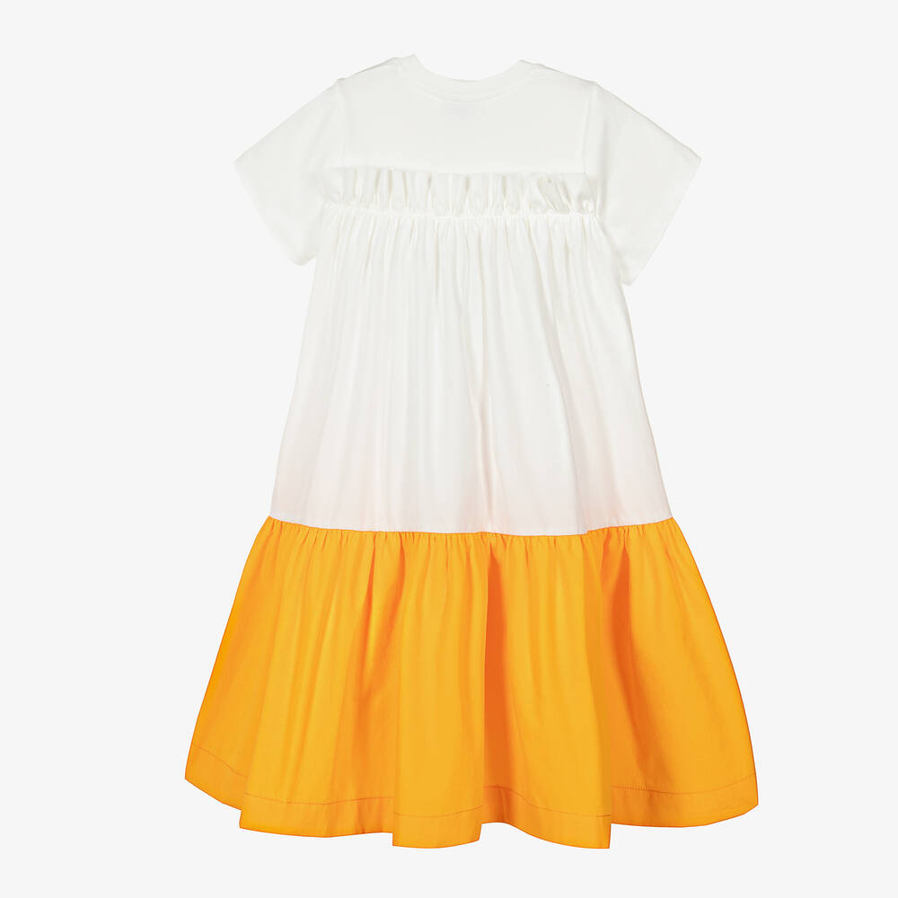 The Middle Daughter-Girls White & Orange Tiered Dress | Childrensalon Outlet