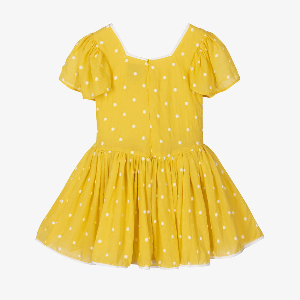 The Middle Daughter-Girls Yellow Cotton Polka Dot Dress | Childrensalon Outlet