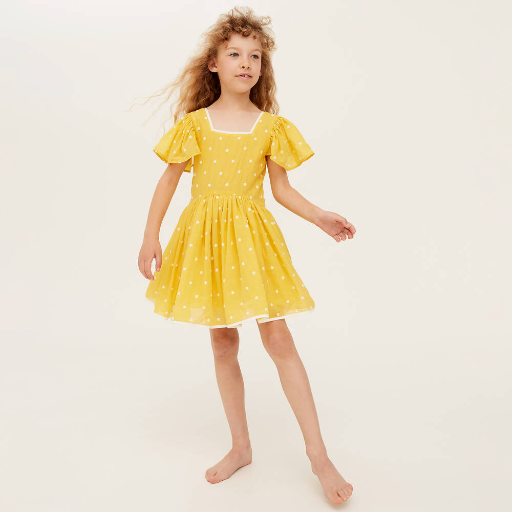 Yellow polka dot dress for girl hotsell