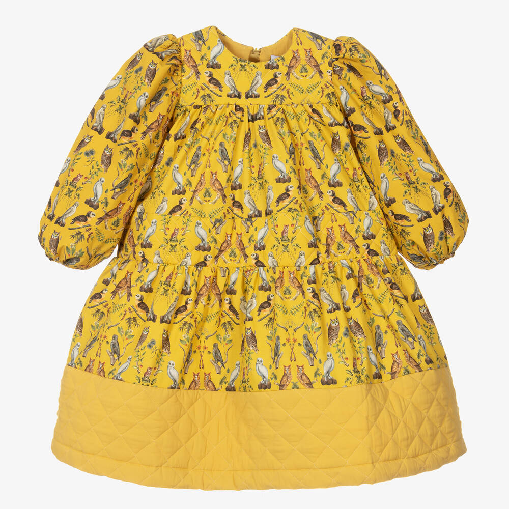 The Middle Daughter - Girls Yellow Owl Dress | Childrensalon