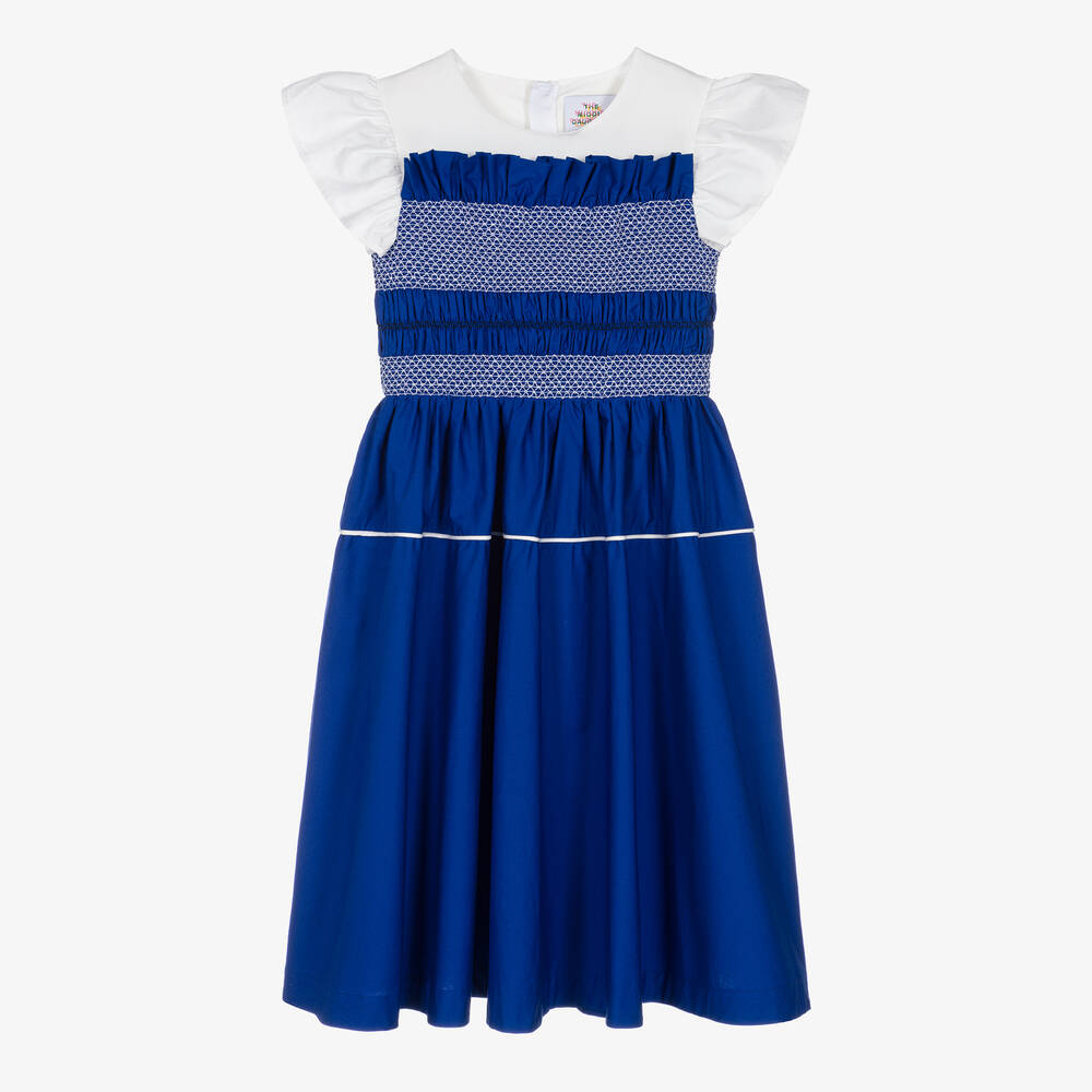 The Middle Daughter - Teen Girls Blue & White Smocked Cotton Dress | Childrensalon