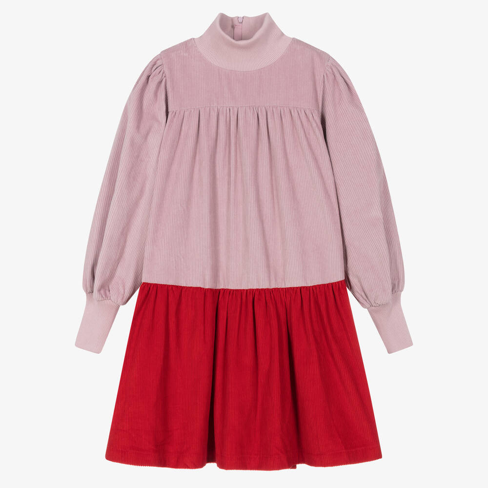 The Middle Daughter - Robe velours côtelé rose et rouge | Childrensalon
