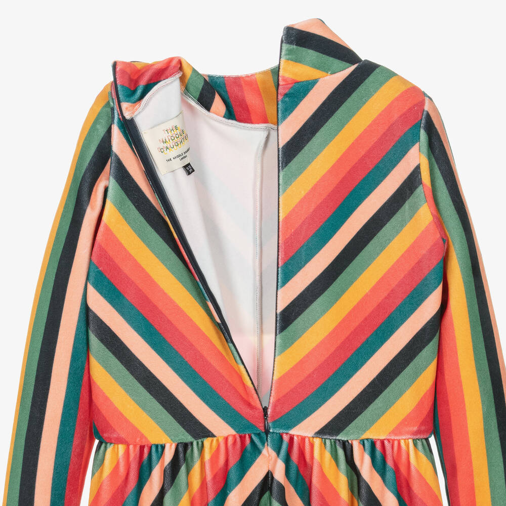 The Middle Daughter-Teen Girls Red & Green Striped Velour Dress | Childrensalon Outlet