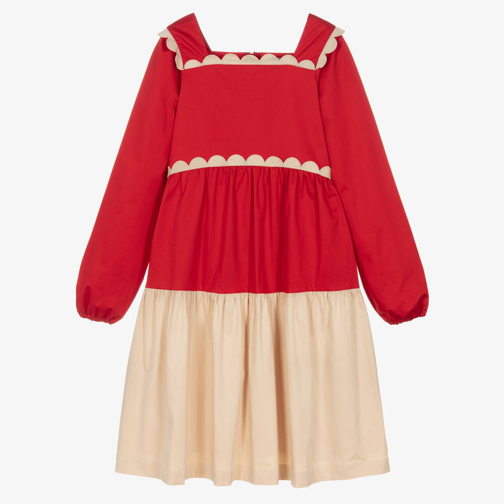 The Middle Daughter - Kleid mit Bogenkanten Rot/Elfenbein | Childrensalon