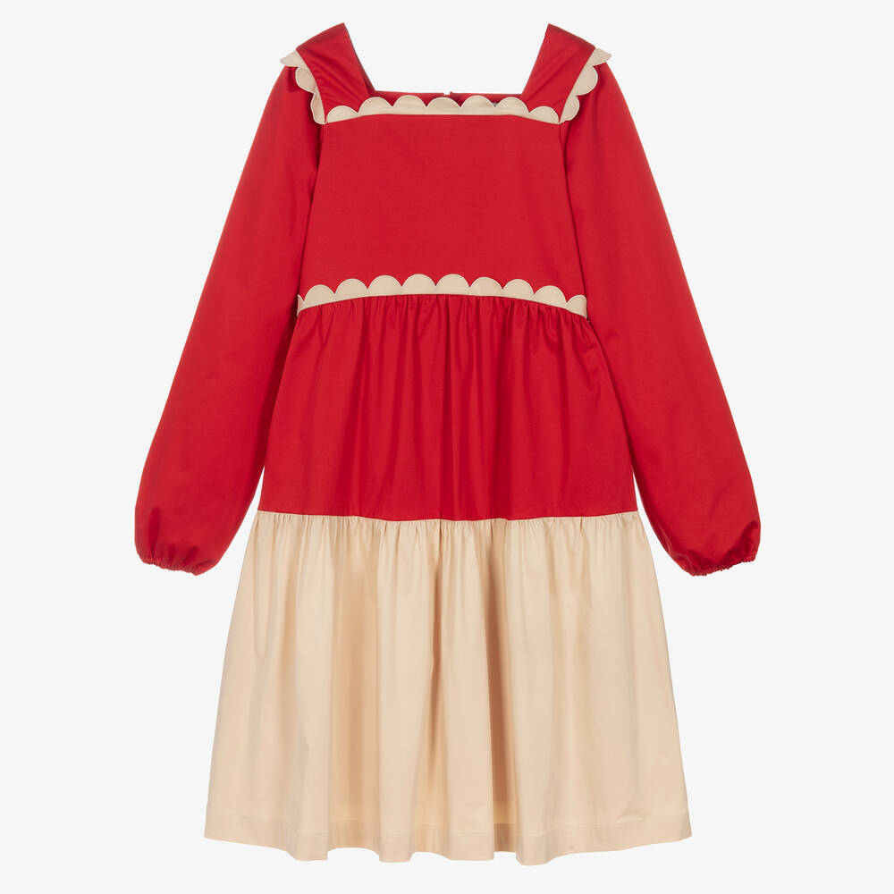 The Middle Daughter - Robe rouge et ivoire festonnée ado | Childrensalon