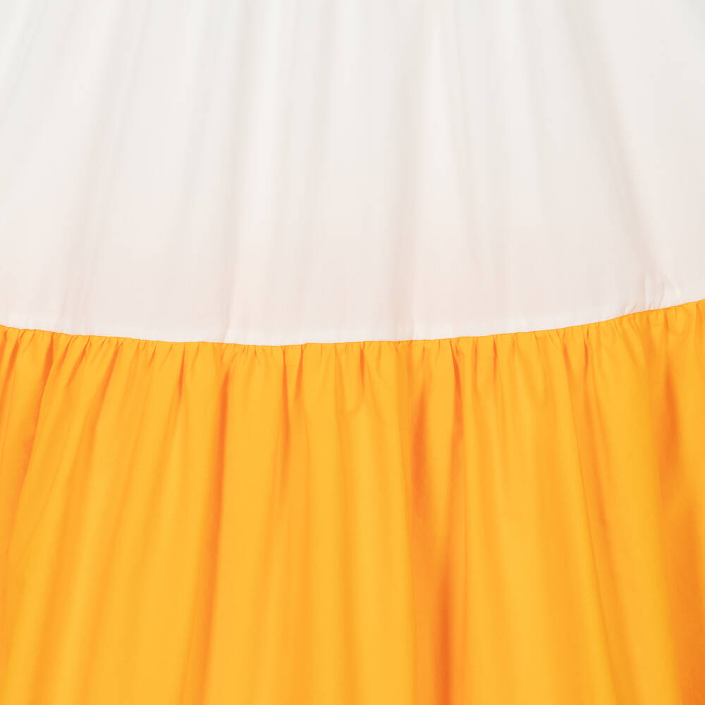 The Middle Daughter-فستان بطبقات قطن لون أبيض وبرتقالي للمراهقات | Childrensalon Outlet